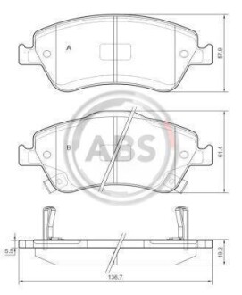 Гальмівні колодки перед. Toyota Auris 07-12 (bosch) (136,7x57,9x19,2) A.B.S. 37620 (фото 1)