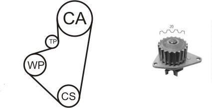 CITROEN К-кт ГРМ (помпа + ролик + ремень) BERLINGO 1.4i 96-11, PEUGEOT 106 I (1A, 1C) 1.3 93-96, 206 SW 1.4 02-07 AIRTEX WPK-121203