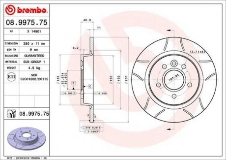 Гальмівний диск BREMBO 08.9975.75 (фото 1)