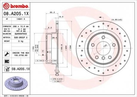 Гальмівний диск BREMBO 08.A205.1X (фото 1)
