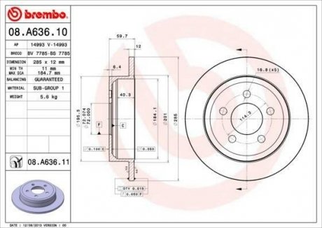 Гальмівний диск BREMBO 08.A636.10 (фото 1)