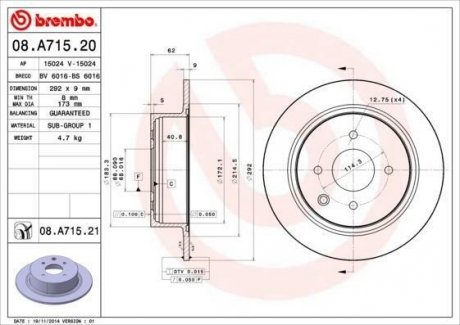 Тормозной диск BREMBO 08.A715.20
