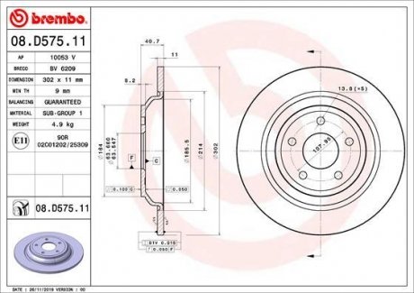 Гальмівний диск BREMBO 08.D575.11 (фото 1)