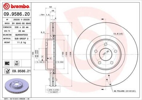 Гальмівний диск BREMBO 09.9586.21 (фото 1)