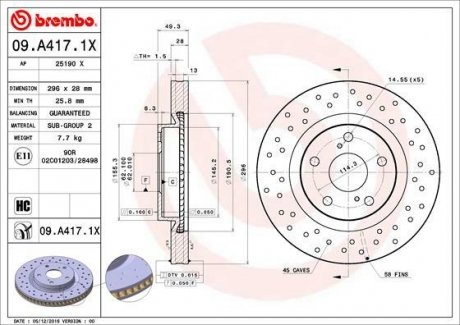Тормозной диск Xtra BREMBO 09.A417.1X