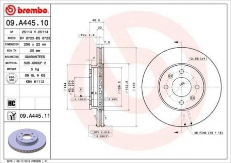 Гальмівний диск BREMBO 09.A445.10 (фото 1)