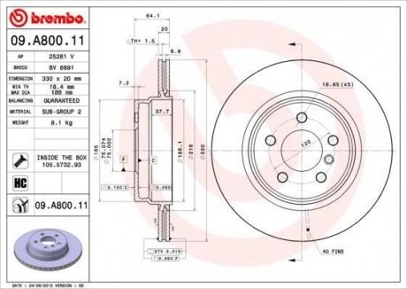 Гальмівний диск BREMBO 09.A800.11