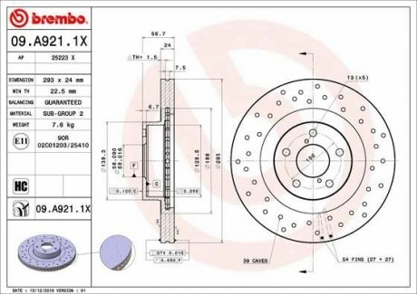 Тормозной диск Xtra BREMBO 09.A921.1X (фото 1)