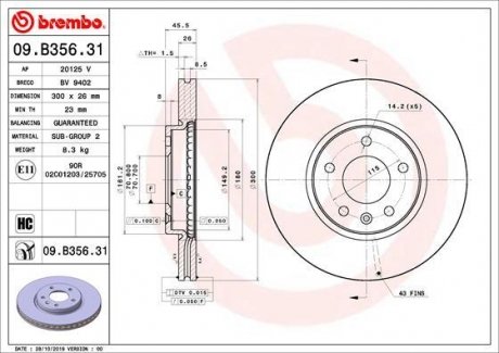 Гальмівний диск BREMBO 09.B356.31 (фото 1)