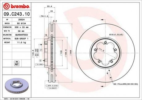 Гальмівний диск BREMBO 09.C243.10 (фото 1)