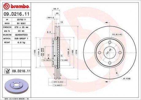 Гальмівний диск BREMBO 09.D216.11