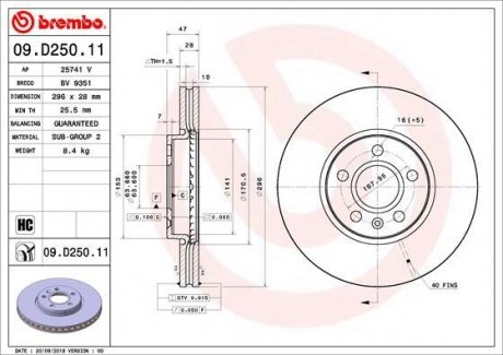 Гальмівний диск BREMBO 09.D250.11 (фото 1)