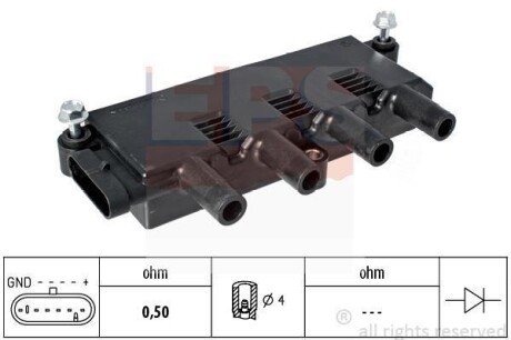 FIAT Катушка зажигания Doblo,Punto,Linea,Lancia 1.2/1.4 05- EPS 1.970.423