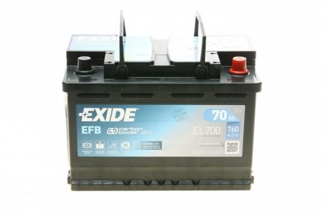 Аккумулятор Start-Stop EFB (278×175×190), 70Ач, 720А, R+ EXIDE EL700
