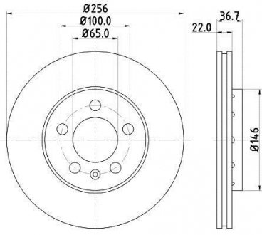 Тормозной диск перед. Golf 97-06/Bora 99-05/Octavia 97-10 (256x22) HELLA 8DD355105-361 (фото 1)