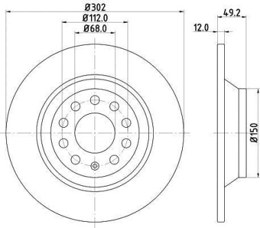 VW Диск тормозной задний AUDI A6 2.0i 2.4i 2.7TDI 2.8FSI 3.0i 05- (302*11.7) HELLA 8DD 355 111-181 (фото 1)