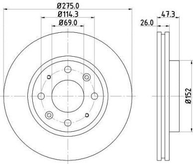 Тормозной диск перед. Cerato 04- 1.5-2.0 HELLA 8DD355111-781