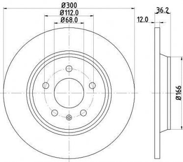Тормозной диск зад. A4/A5/A6/A7/Q5 07- (300x12) HELLA 8DD355113-931 (фото 1)