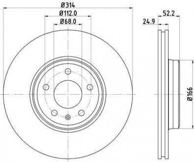 PRO HIGH CARBON AUDI диск гальмівний передній (314 мм) A4 07-, A5. HELLA 8DD 355 128-711 (фото 1)