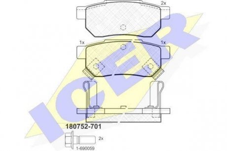 Комплект гальмівних колодок (дискових) ICER 180752-701