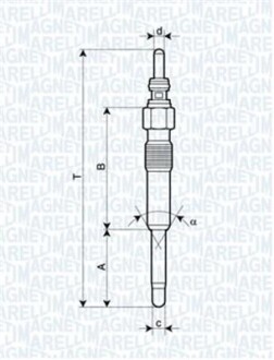 Свеча накала ALFA FORD OPEL ROVER, VW T5 MAGNETI MARELLI UC14A