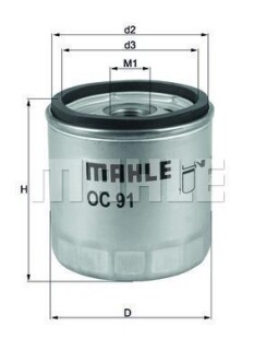 Фильтр масляный MAHLE / KNECHT OC91D1 (фото 1)