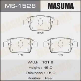 Колодки гальмівні задн Toyota Avensis (03-08) (MS-1528) MASUMA MS1528 (фото 1)