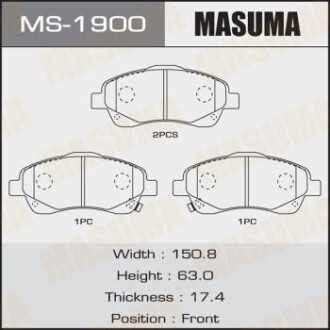 Колодки гальмівні передн Toyota Avensis (03-08) (MS-1900) MASUMA MS1900 (фото 1)