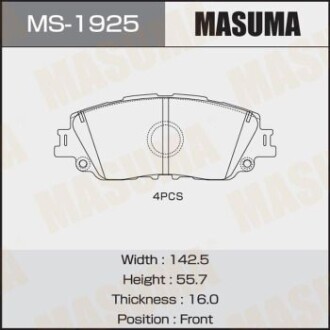 Колодки гальмівні передн Toyota CH-R (19-), Camry (17-), RAV 4 (19-) (MS-1925) MASUMA MS1925