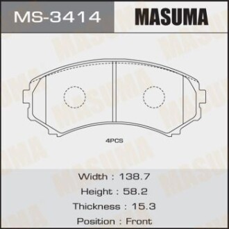 Колодки гальмівні передн Mitsubishi Pajero (00-) (MS-3414) MASUMA MS3414 (фото 1)