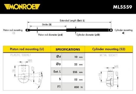 Амортизатор капота MERCEDES-BENZ MONROE ML5559