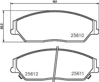 Колодки тормозные дисковые передние Toyota Camry 2.0, 2.5 (11-)/BYD M6, S6 2.0, 2.4 (10-) NISSHINBO NP1052 (фото 1)