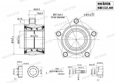 Подшипник ступицы передний Ford Transit (00-06) (45x53x78) (+монт. к-кт) (SH152. SHAFER SH15260K