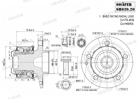 Ступиця передня MB Vito (639), 03-, монт. ккт.+ SHAFER SH63920K (фото 1)