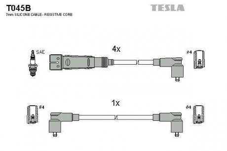 Проводавысоковольтные,комплект Seat Inca 1.6 (97-00),Vw Caddy ii 1.6 (95-00) (T0 TESLA T045B (фото 1)