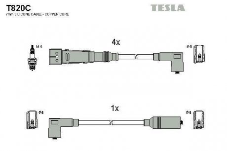Комплект кабелiв запалювання TESLA T820C