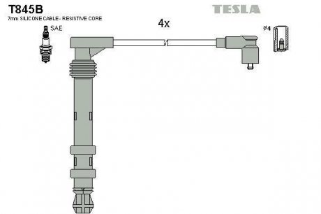 Комплект кабелiв запалювання TESLA T845B (фото 1)
