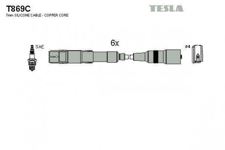 Комплект кабелiв запалювання TESLA T869C