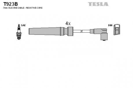 Провода свечные Лачетти 1,6 (силикон) BLATNA TESLA T923B (фото 1)