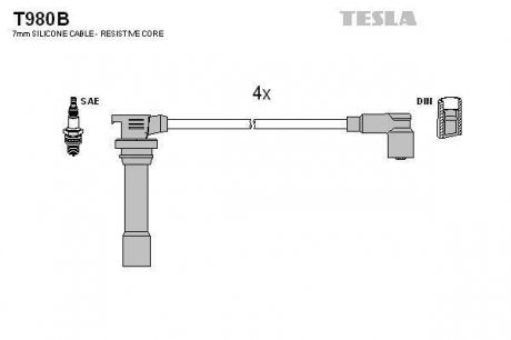 Проводавысоковольтные,комплект Mazda 323S (94-02) TESLA T980B (фото 1)