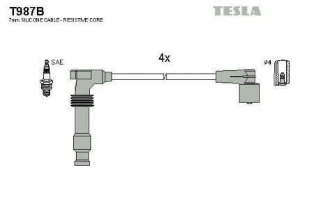 Комплект кабелiв запалювання TESLA T987B (фото 1)