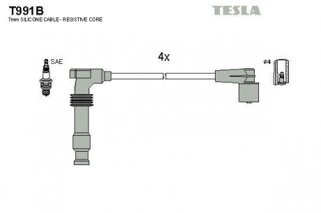 Проводавысоковольтные,комплект Opel Astra g 1.4 (98-05),Opel Zafira a 1.6 (99-05 TESLA T991B (фото 1)