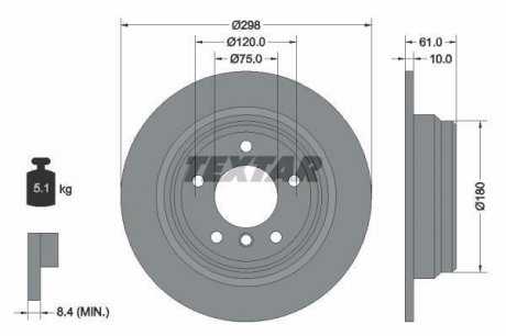 Диск гальмівний BMW 5(E39) "R D=298mm "95-"04 TEXTAR 92076603 (фото 1)
