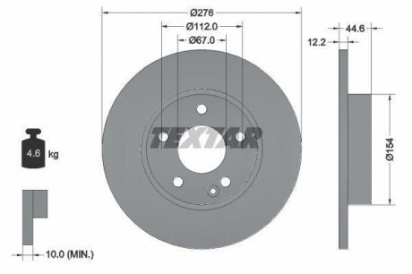 Диск гальмівний MERCEDES A(W169) "F D=276mm "04-"12 TEXTAR 92131803 (фото 1)