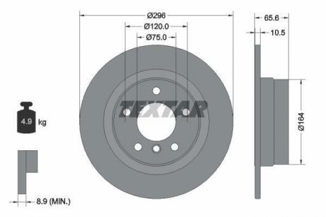 Диск гальмівний BMW 1(E81)/3(E90) "R D=296mm "04-13 TEXTAR 92133103 (фото 1)