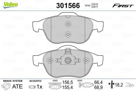 Гальмівні колодки дискові RENAULT Laguna "1,6-2,2 "F "01>> Valeo 301566 (фото 1)