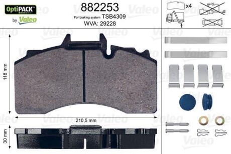 Колодки тормозные, WVA29228 Valeo 882253 (фото 1)