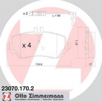 Комплект гальмівних колодок ZIMMERMANN 23070.170.2 (фото 1)