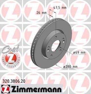 Гальмівний диск перед вент Kia Ceed/Magentis/Sport ZIMMERMANN 320380620 (фото 1)